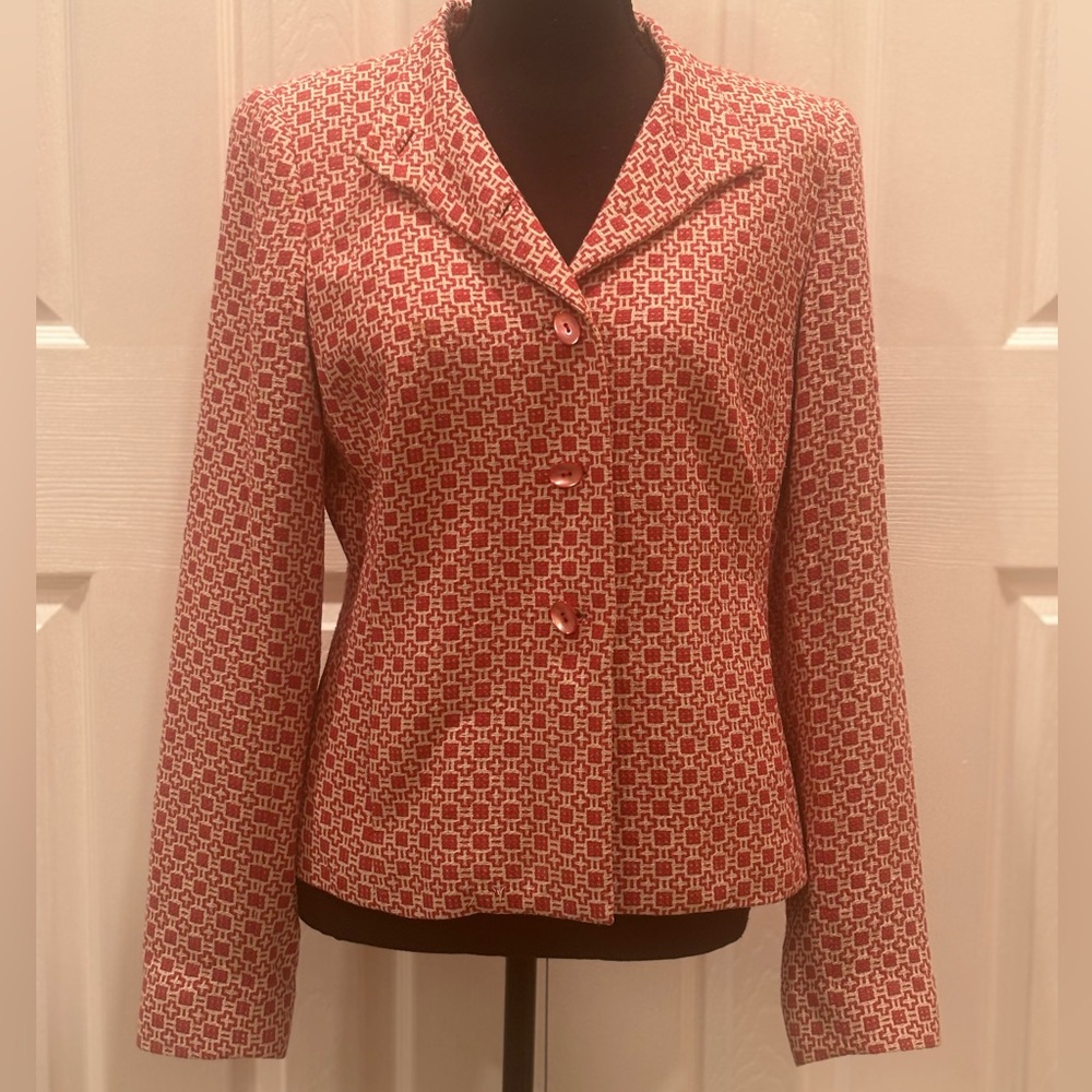 Doncaster Vintage  Red and White Silk Blazer size 6